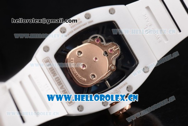 Richard Mille RM052 Miyota 9015 Automatic Rose Gold Case with White Rubber Strap and Skull Dial Dot Markers - Click Image to Close